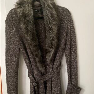 Express Chic Faux Fur Trimmed Brown Coat